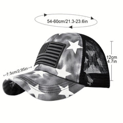 Cross Ponytail Baseball Cap Flag Grid Trucker Hat
