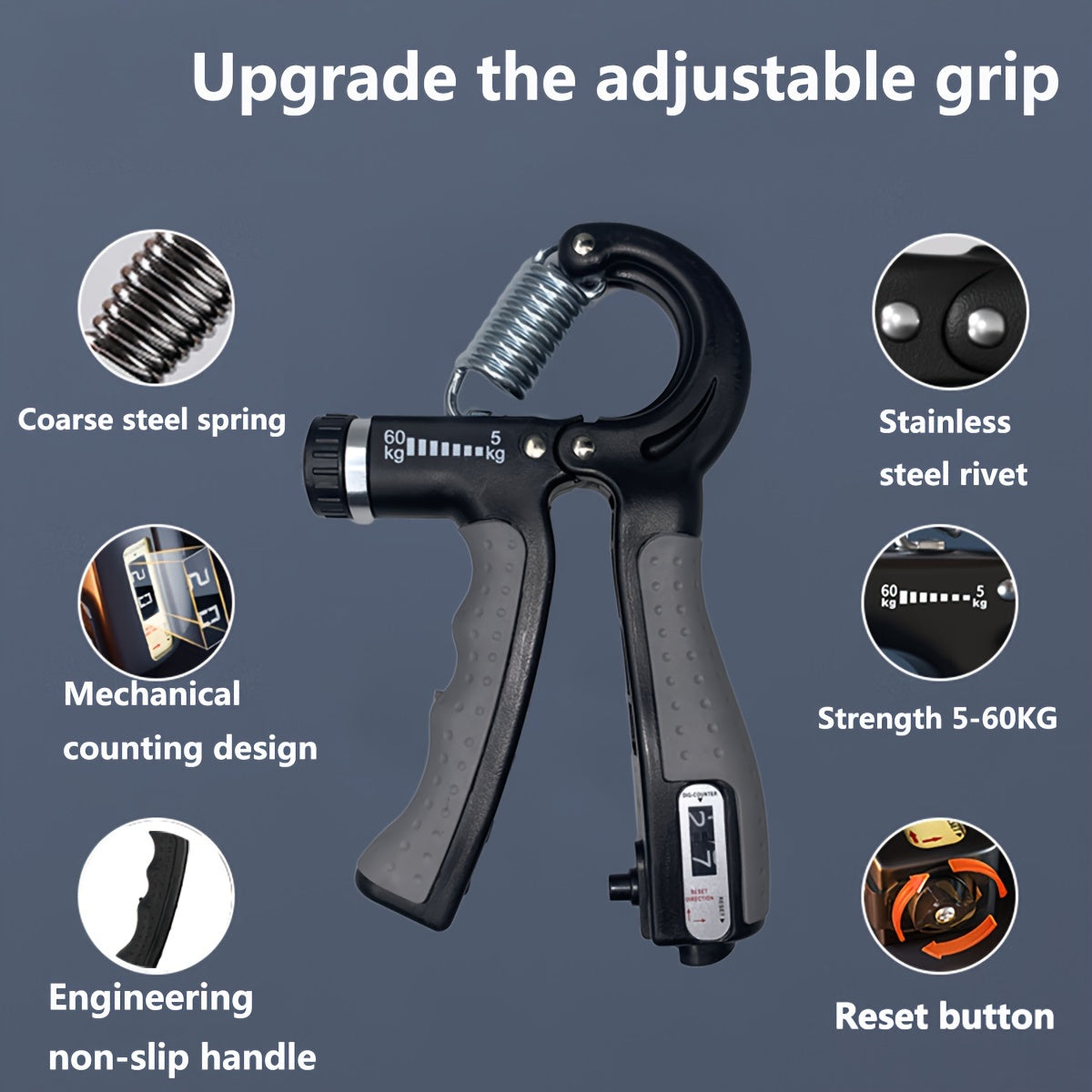 Adjustable Grip Strength Trainer 5-60kg Resistance Non-Slip Finger Strength