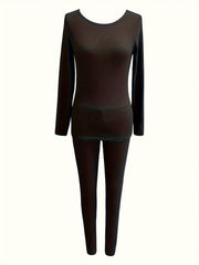 2Pcs Thermal Underwear Set Long Sleeve Tee & Casual Pant Activewear