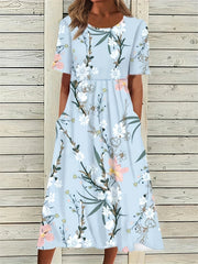 Floral Print Short Sleeve Casual Dress with Pockets