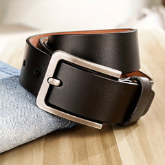 Two Story Cowhide Belt for Men Retro Male Buckle Belt