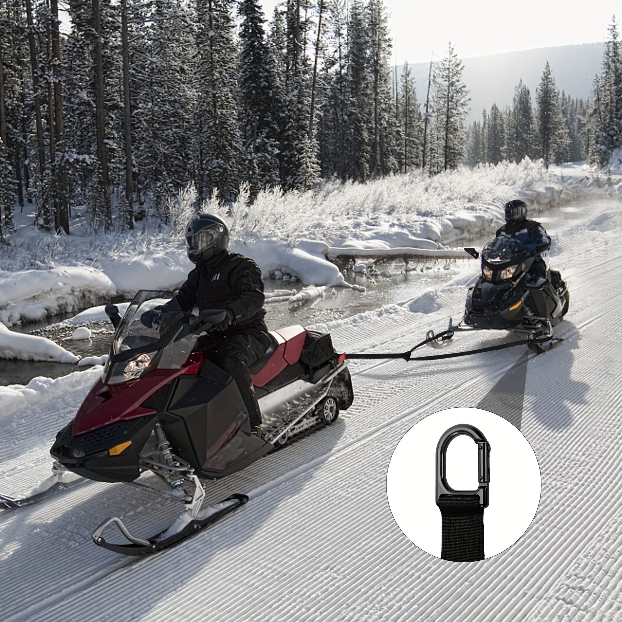 Heavy Snowmobile Tow Strap w/ Two Hook Emergency Off Tow Rope Snowmobile Accesso