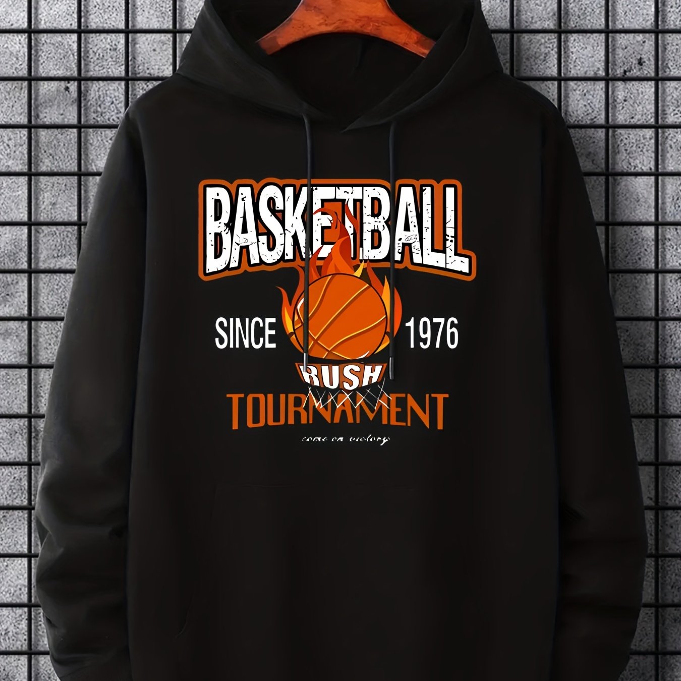 Basketball Teddy Bear Smile Print Hoodie Men's Casual Pullover Hooded Sweatshirt