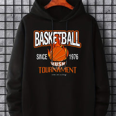 Basketball Teddy Bear Smile Print Hoodie Men's Casual Pullover Hooded Sweatshirt