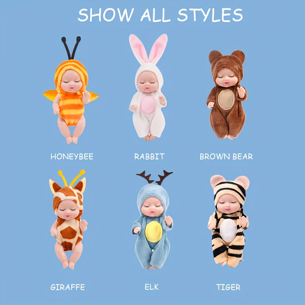 6 Mini Children's Dolls with Washable Animal Costumes