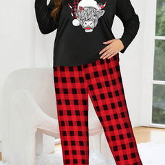 Christmas Pajama Set Women's Christmas Hat Print Top & Plaid Pants