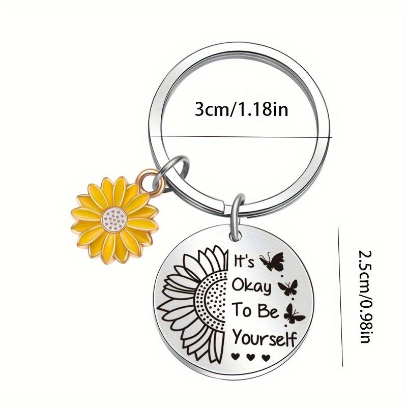 Sunflower Butterfly Keychain Stainless Steel Key Chain Pendant