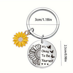 Sunflower Butterfly Keychain Stainless Steel Key Chain Pendant