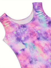 Stretchy Tie Dye Sleeveless Gymnastics Leotard Dance Suit