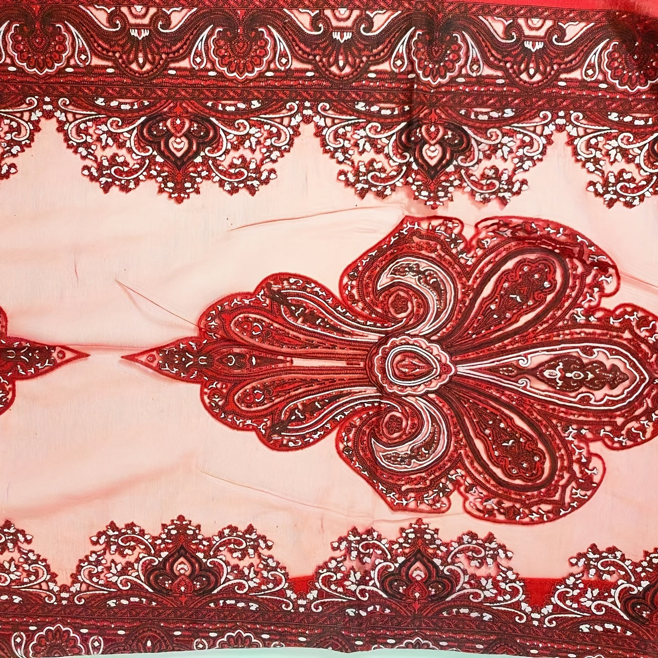 Red Paisley Print Scarf Vintage Tassel Shawl Classic Hijab Head Wrap