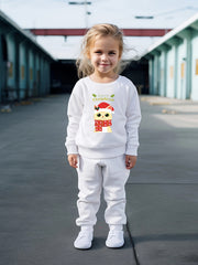 Girls 2pc Christmas Cat Crew Neck Sweatshirt Set