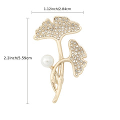 Ginkgo Leaf Scarf Pin Faux Pearl Rhinestone Brooch Women Shawl Clip