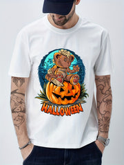 Cotton Halloween Pumpkin Print Men's Graphic T-shirt