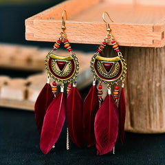Boho Feather Rice Beads Earrings for Women