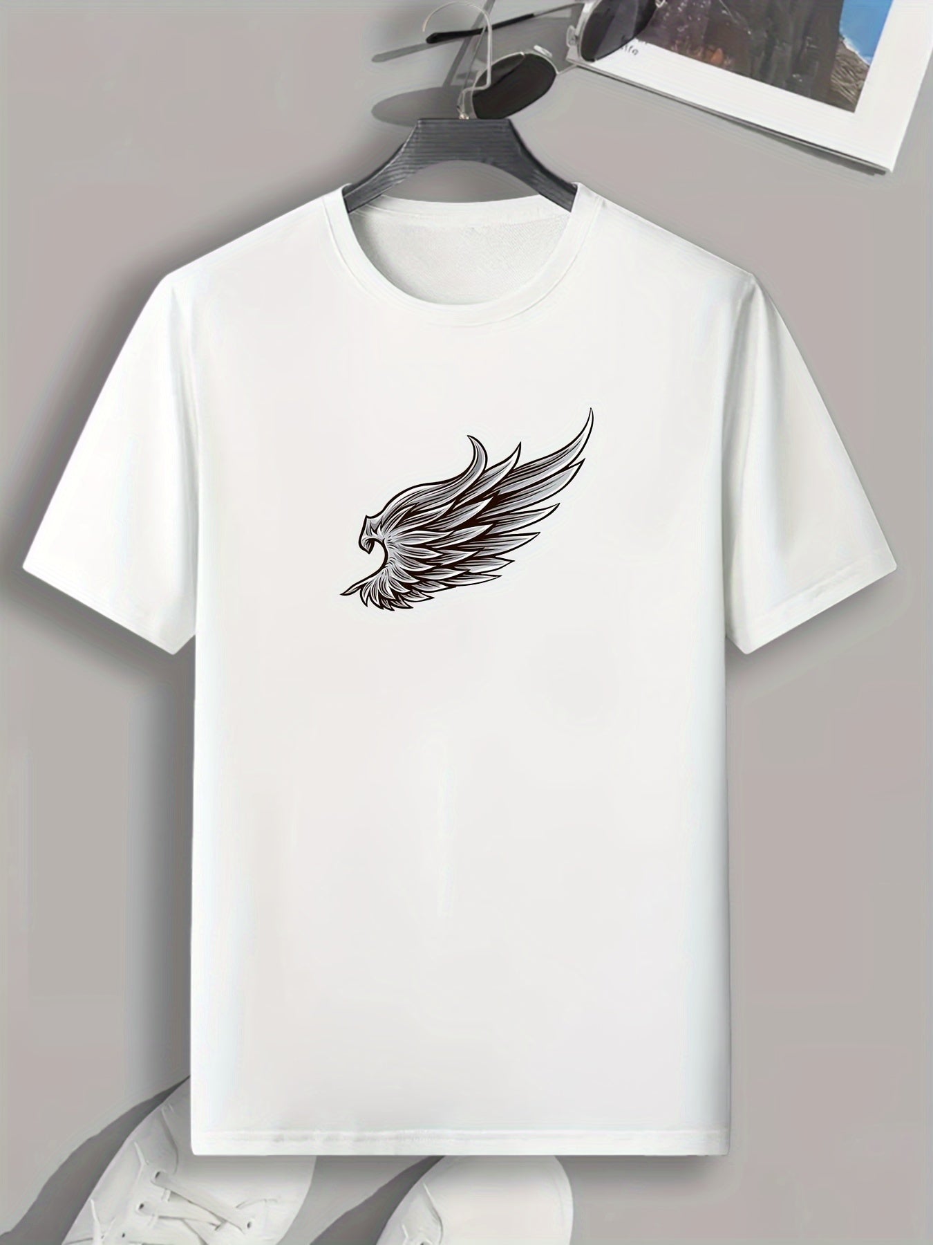 Wing Print Men's Active Tee Stretch Breathable Outdoor Summer T-shirt
