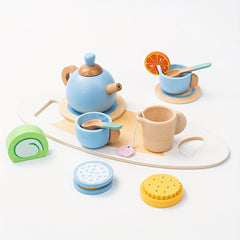 Wooden Ice Cream & Dessert Stand Toy Set for Girls' Kitchen, Tea Time Play Set