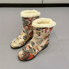 Women's Plush Snow Boots Mid Calf Comfortable Outdoor Sneakers