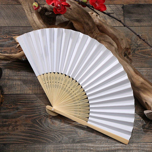 Solid Fan Ancient Style Blank Paper Folding Fan Men Handheld Fan