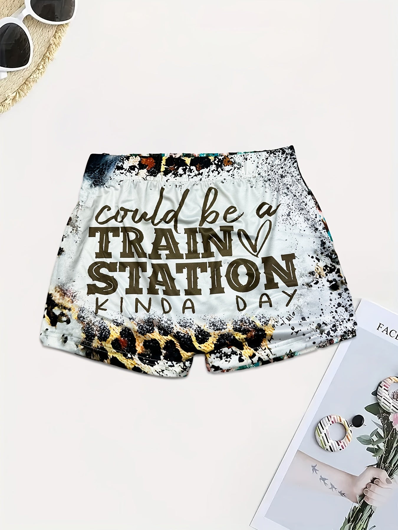 Letter Print Slim Workout Shorts Women's Clothing
