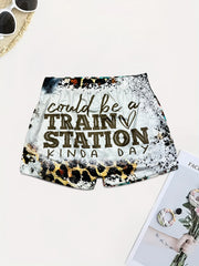 Letter Print Slim Workout Shorts Women's Clothing