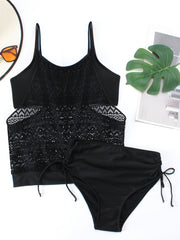 Lace Cut Out Cami Top & Lace Up Side Panty Swimsuit Set
