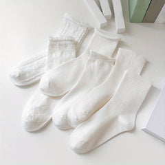 6 Pairs Solid Socks Comfy Breathable Women's Stockings Hosiery