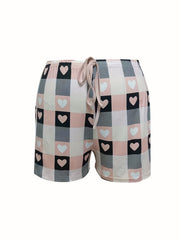 Heart Print Crop Tank & Shorts Pajama Set