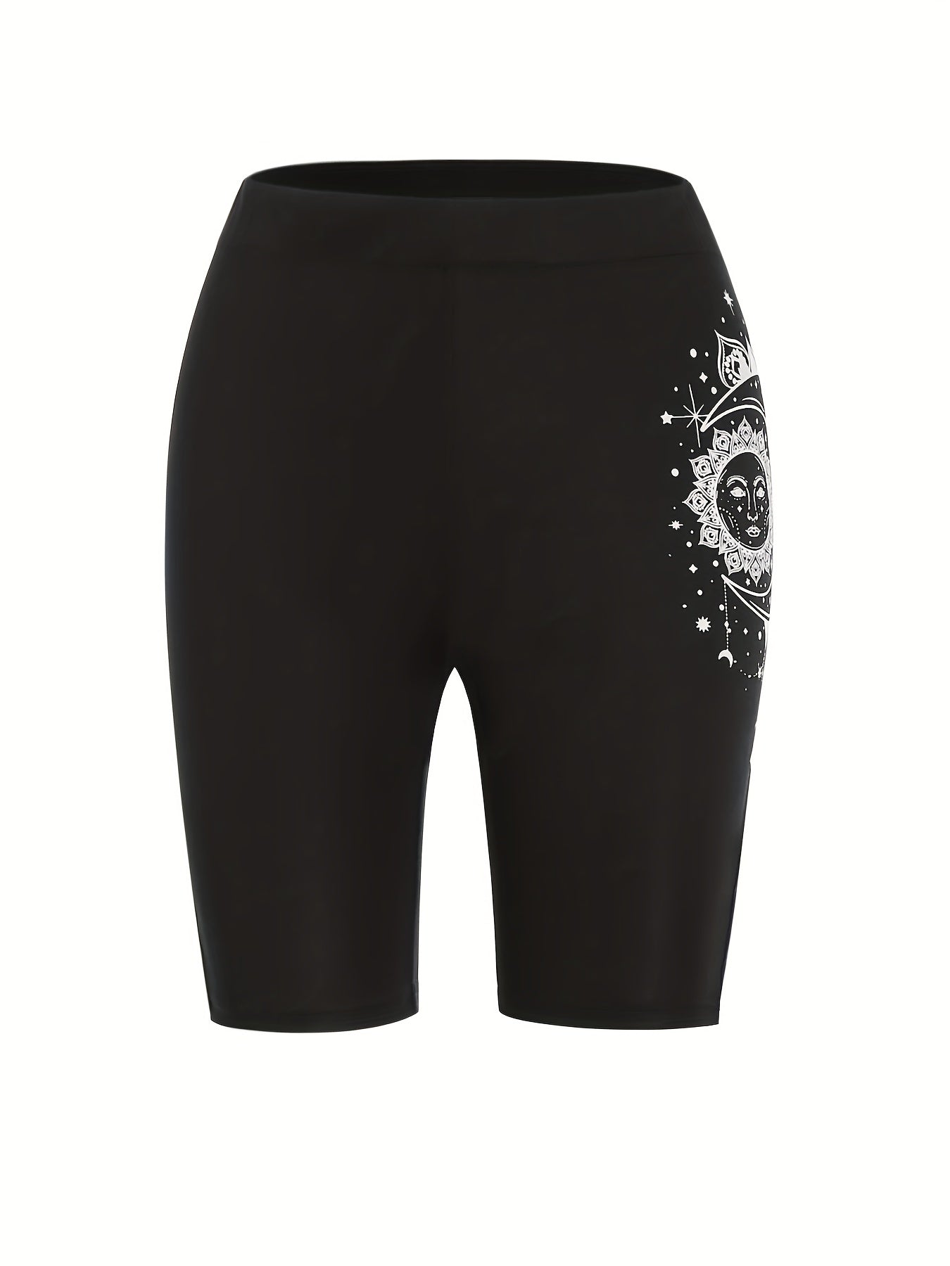 Moon & Sun Print Short Leggings Women's Clothing