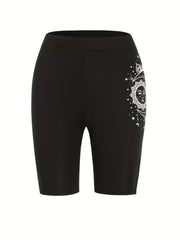 Moon & Sun Print Short Leggings Women's Clothing