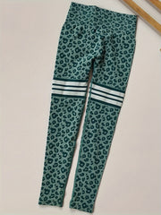Leopard Print Striped Yoga Pants High Stretch Leggings