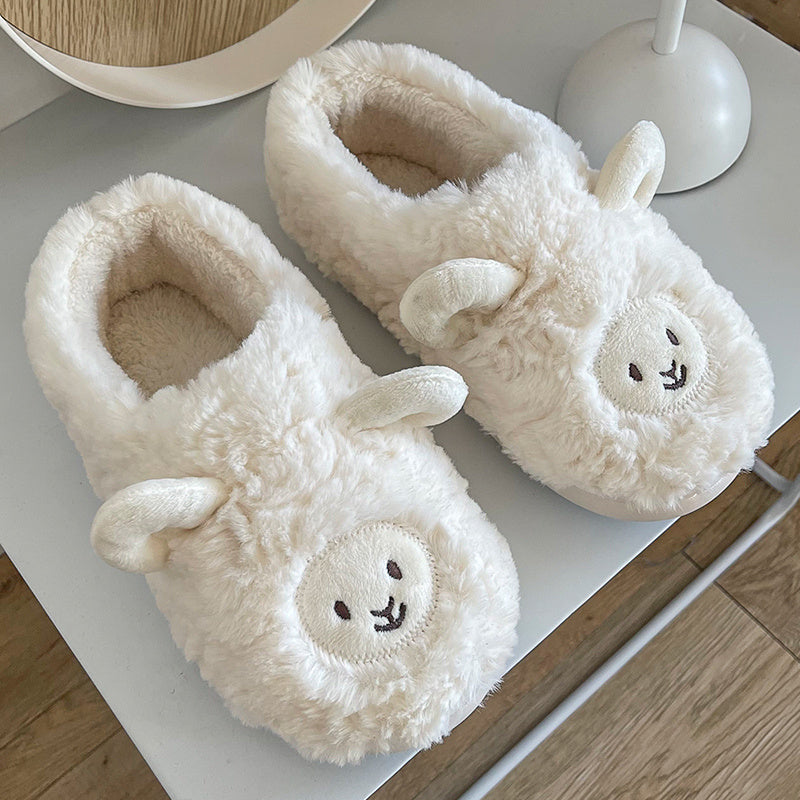 Lamb Decor Slippers Plush Lined Non Slip Winter Warm Shoes