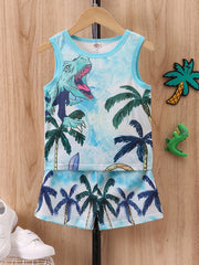 Boys Dinosaur & Coconut Tree Tank Top & Shorts Set for Summer