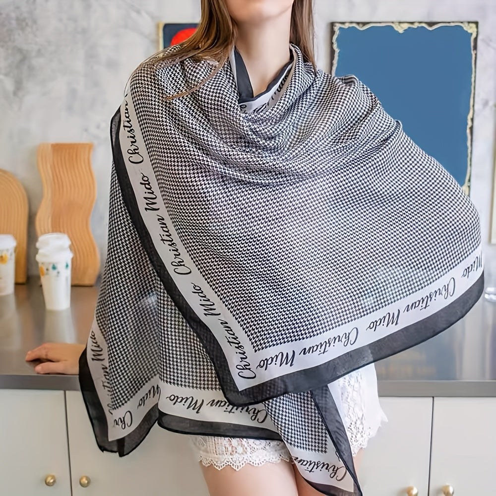 Houndstooth Print Satin Square Scarf Bandana Neckerchief Head Wrap