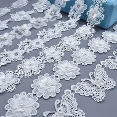 1 Yard Beaded Lace Ribbon Applique DIY Dress Wedding Decoration Sewing