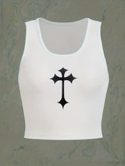 Graphic Print Crop Tank Top Women's Summer Clothing