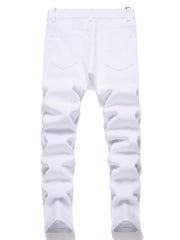 Boys Ripped Floral & Letter Print Jeans Skinny Slim Fit Denim Pants