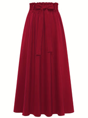 Solid Belted Maxi Skirt Pleated Versatile Women's Clothing