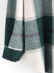 Olive Green Plaid Shirt Jacket Long Sleeve Casual Shacket