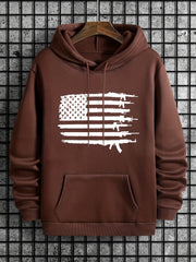 American Flag Print Men's Warm Pullover Hoodie for Autumn Winter