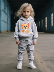 Cartoon Lion Print Hoodies Pants Set For Kids Spring Fall Sports Gift