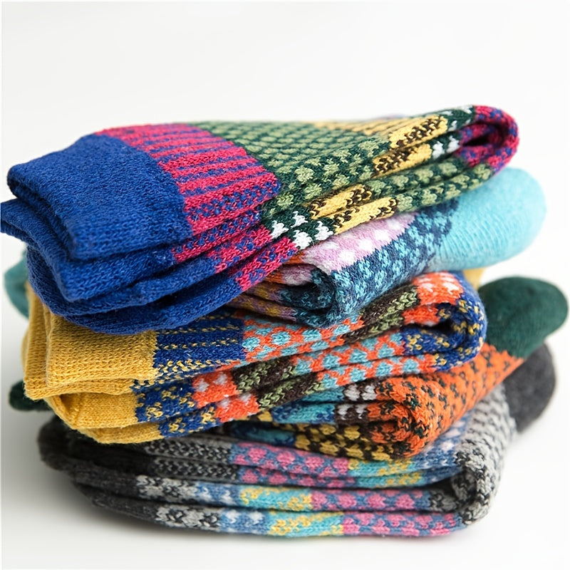 5 Pairs Women's Vintage Cozy Winter Socks- Soft, Thick Knit Cabin Warm Socks