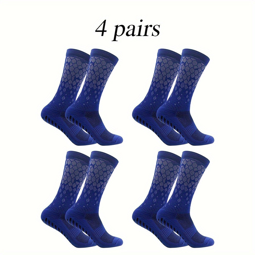 4 Pairs Non Slip Soccer Socks Breathable Sweat Absorbing Outdoor Crew Socks