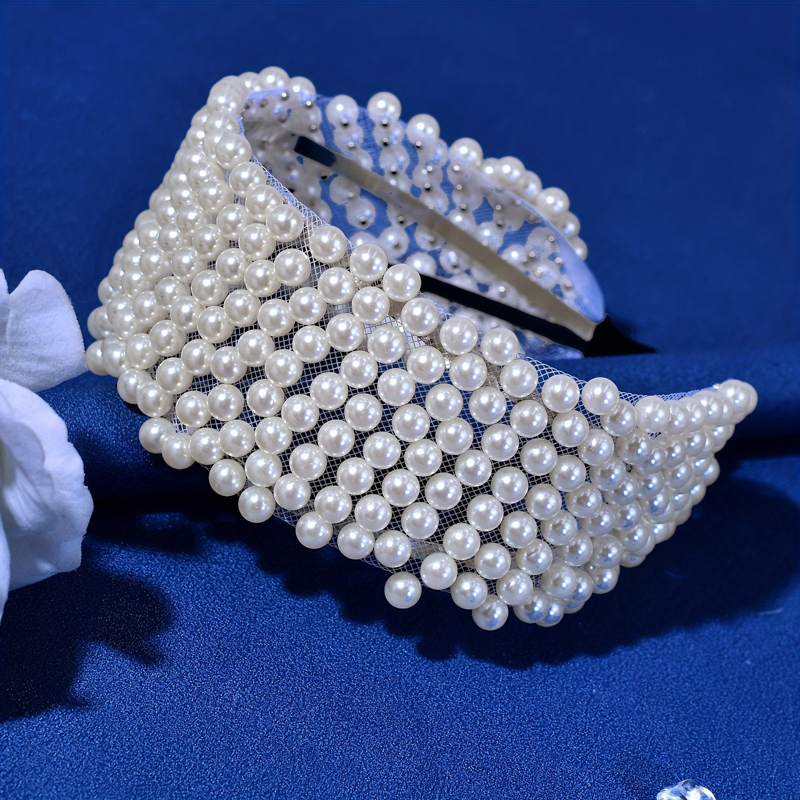 Minimalist Polyresin Beaded Headband Solid Faux Pearl for Daily Wear & Weddings