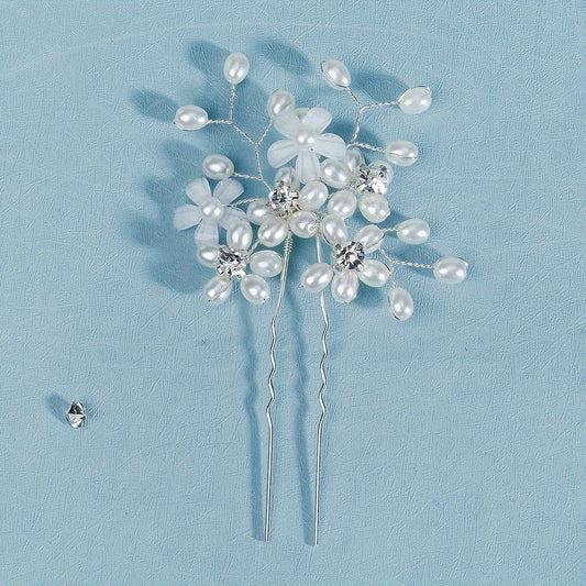 Pearl Rhinestone Hairpin Bridal Jewelry