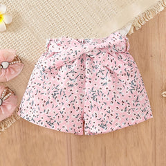 Toddler Girls Flowers Graphic Belted Shorts Kids Summer Clothes