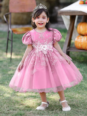 Snow & Pearl Puff Sleeve Birthday Dress