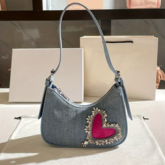 Y2K Heart Shoulder Bag Denim Handbag for Women