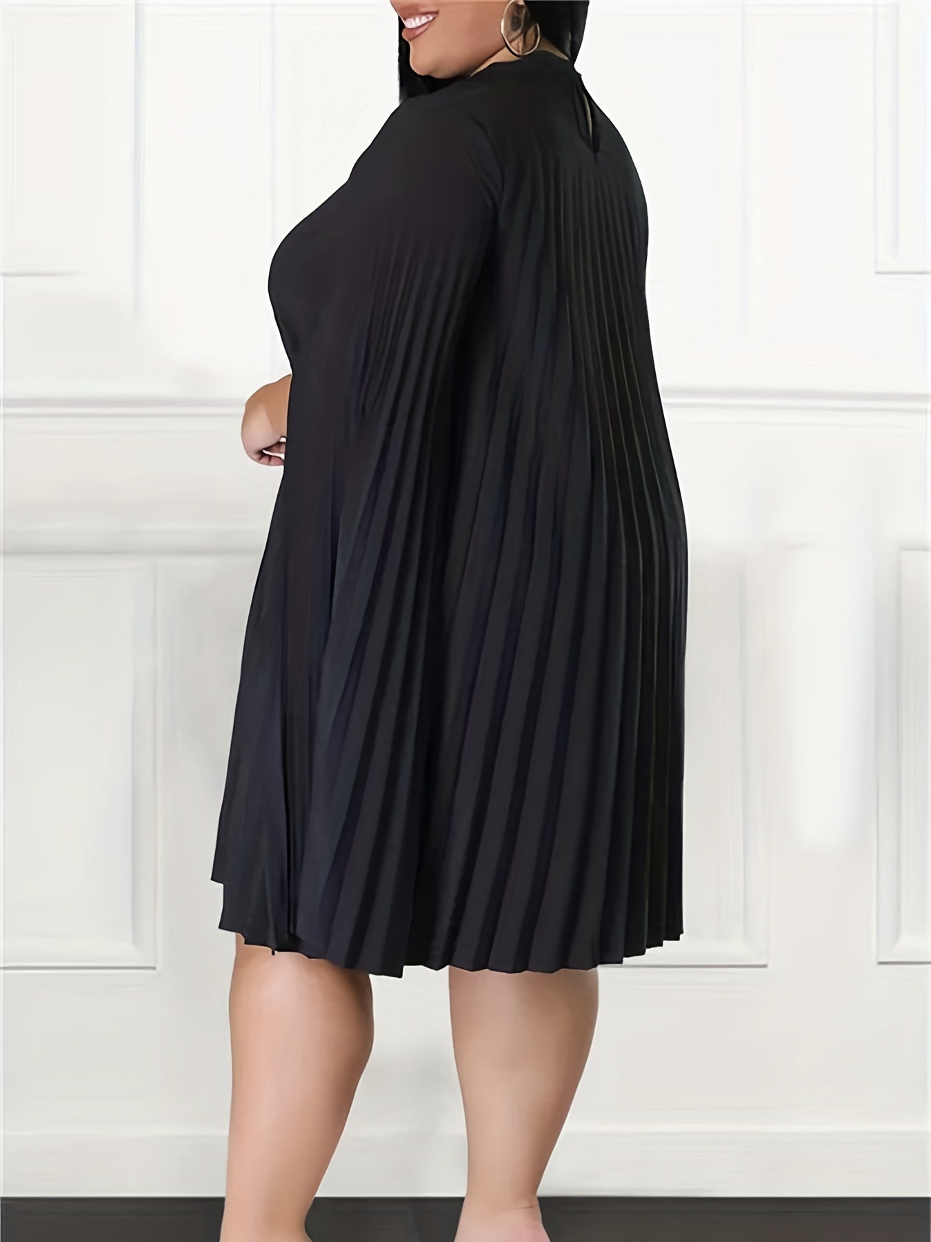 Party Dress Women's Plus Solid Split Sleeve Keyhole Back Mock Neck