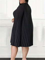Party Dress Women's Plus Solid Split Sleeve Keyhole Back Mock Neck