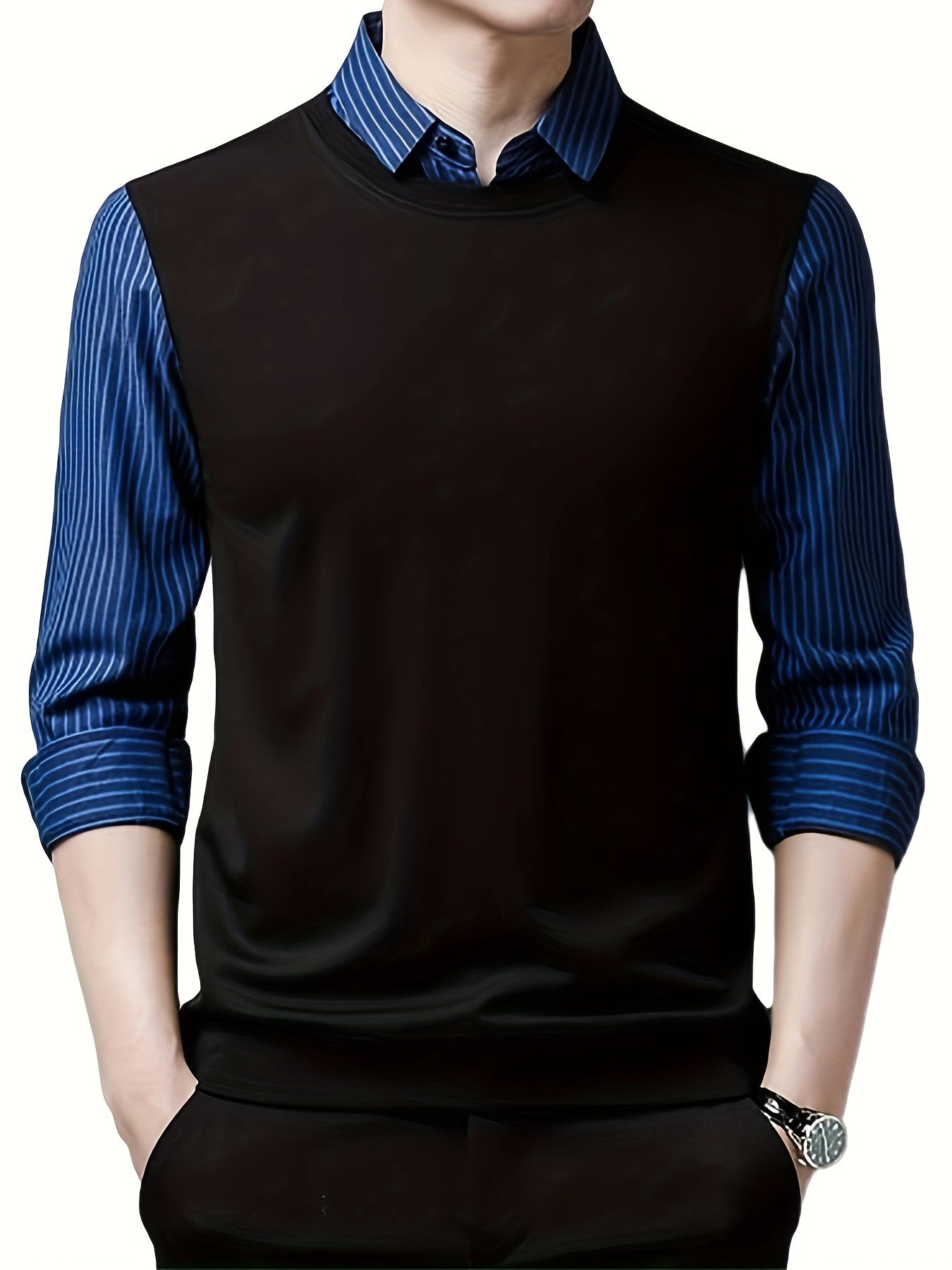 Retro Stripe Shirt Men's Casual Knitwear Long Sleeve Top Fall Winter